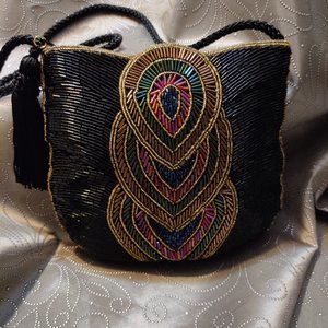 MINT Vintage LaRegale Black/multicolored Beaded Evening Bag Crossbody W/ Tassel